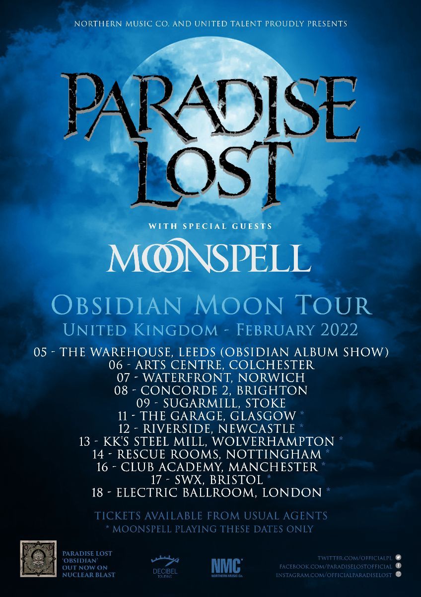 PARADISE LOST ANNOUNCE ‘OBSIDIAN MOON’ UK TOUR